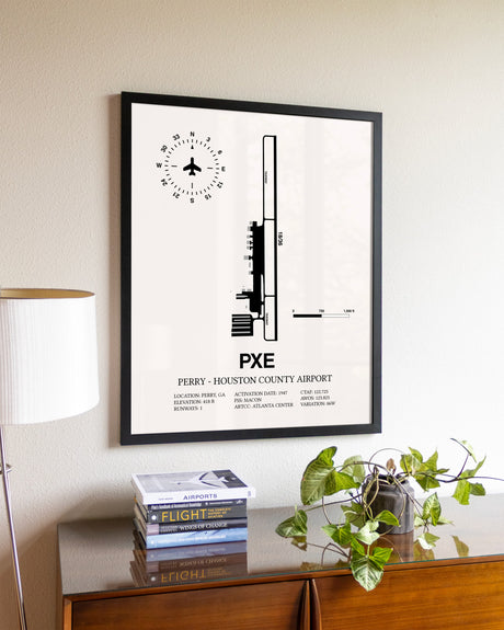 Perry-Houston County Airport aviation wall décor in black wood frame