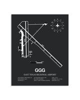 Gray Framed East Texas Regional Airport layout wall art poster