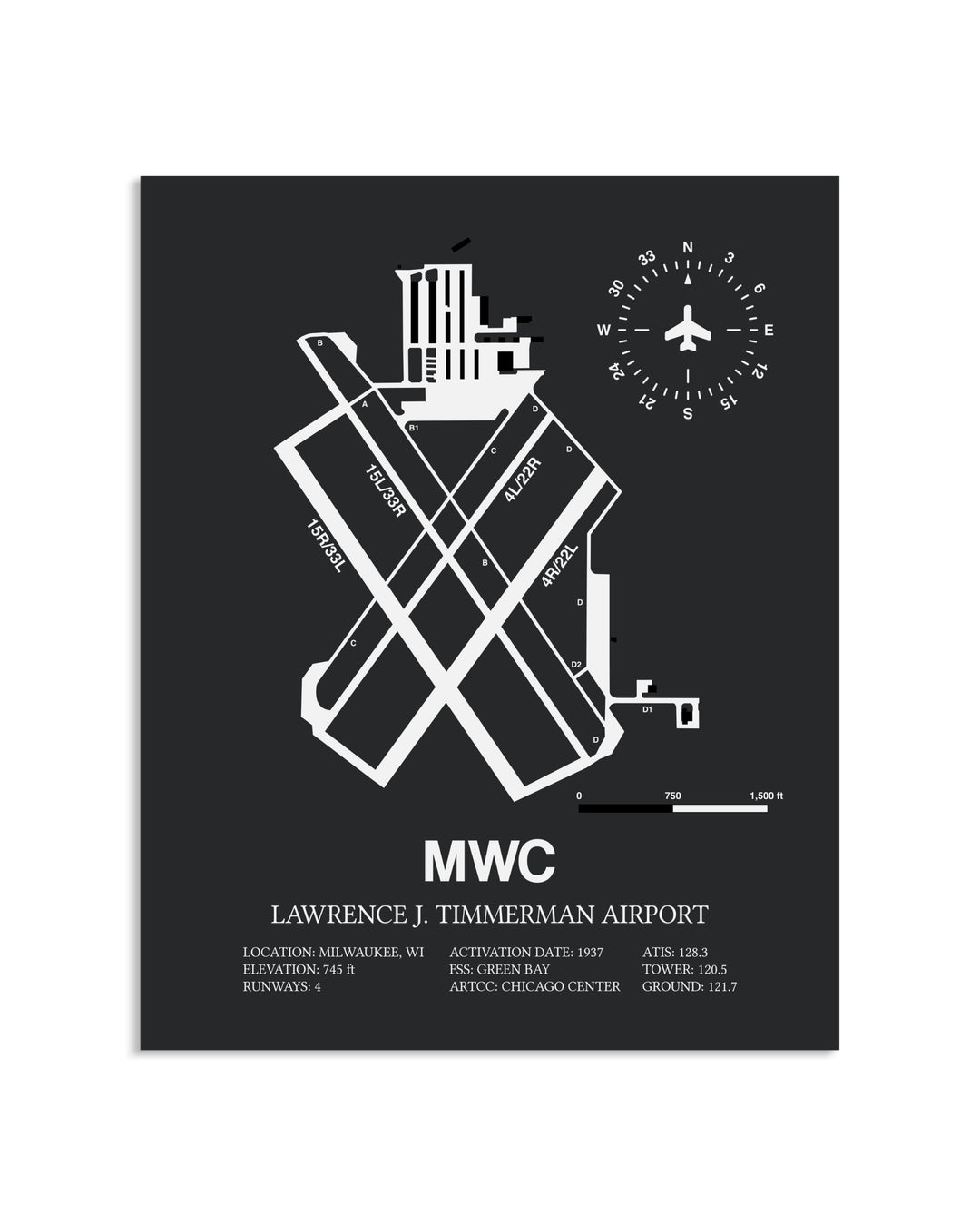 Gray Framed Lawrence J. Timmerman Airport layout wall art poster