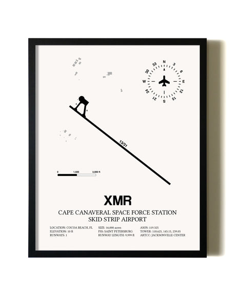 Framed Cape Canaveral Space Force Station Skid Strip Airport wall art poster in black frame