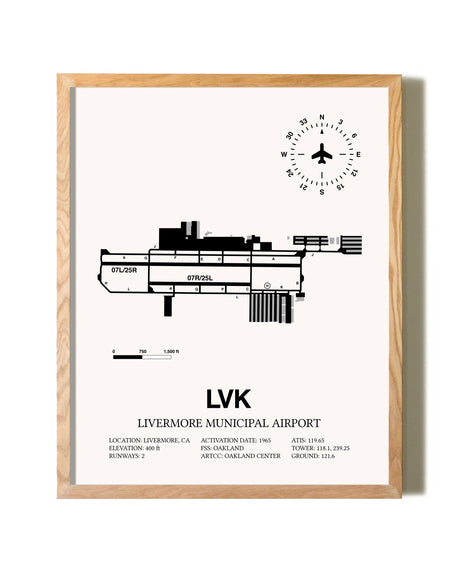 Livermore Municipal Airport framed print in natural wood frame