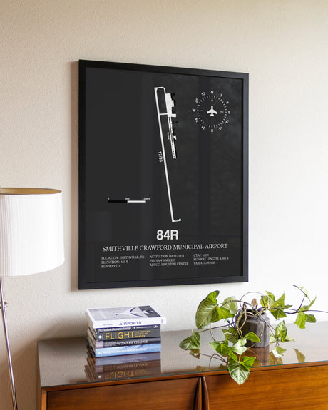 Gray Framed Smithville Crawford Municipal Airport wall art poster in black frame