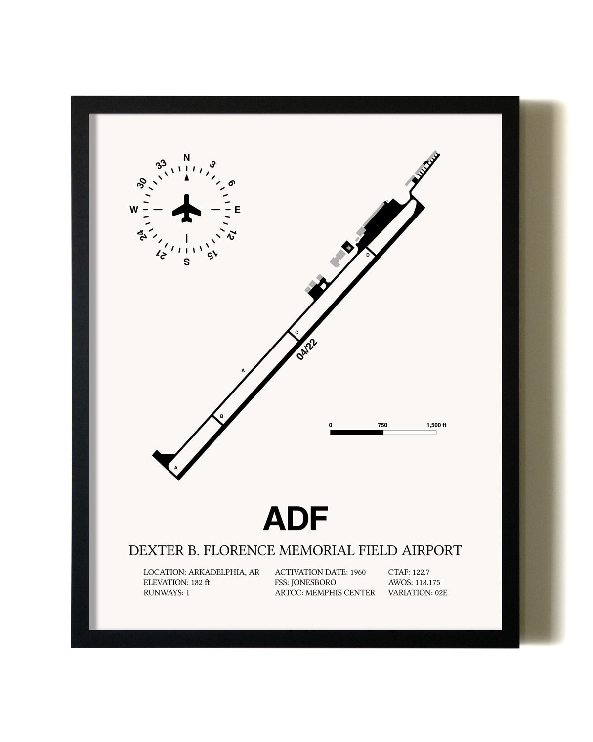 Framed Dexter B. Florence Memorial Field Airport wall art poster in black frame
