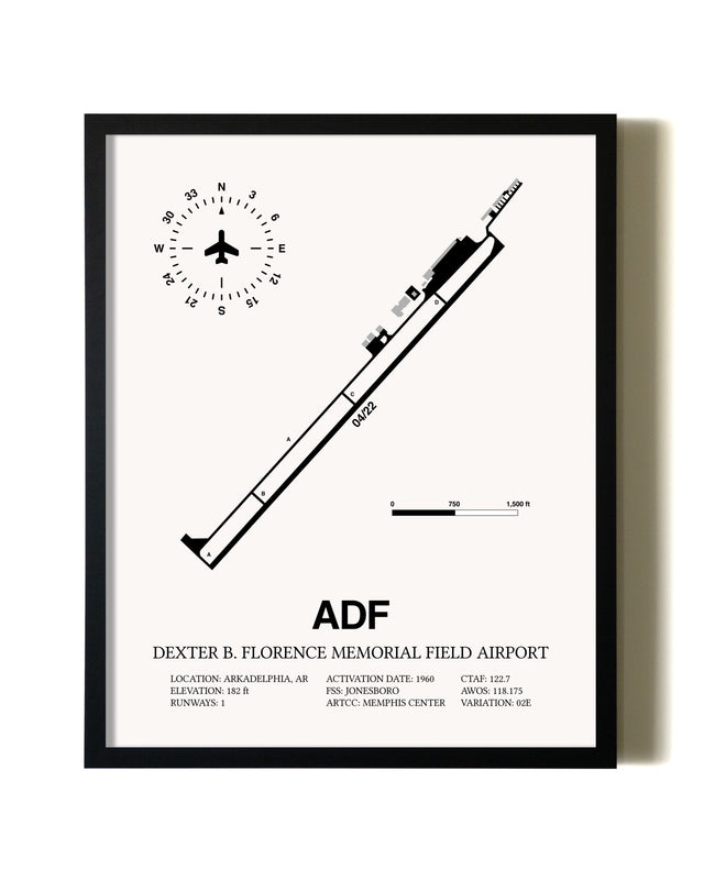 Framed Dexter B. Florence Memorial Field Airport wall art poster in black frame
