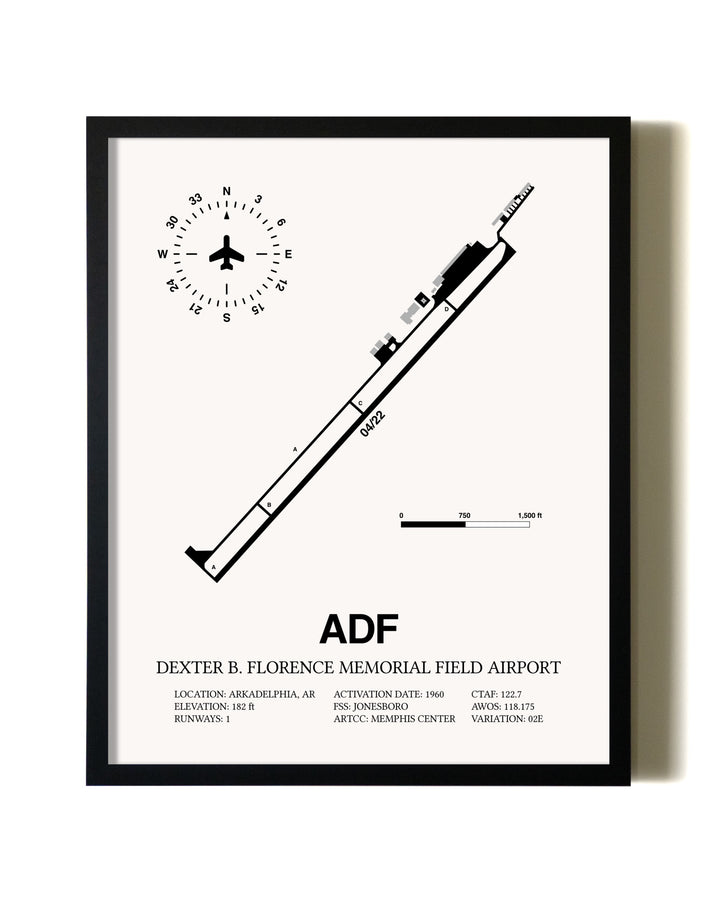 Framed Dexter B. Florence Memorial Field Airport wall art poster in black frame