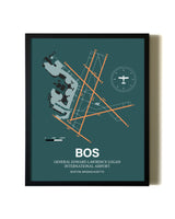 Green Boston Logan International Airport aviation wall décor in black wood frame