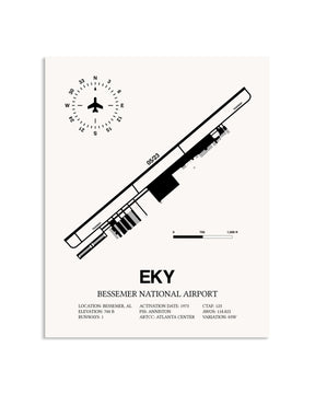Gray Bessemer National Airport framed poster displayed in an airplane hangar
