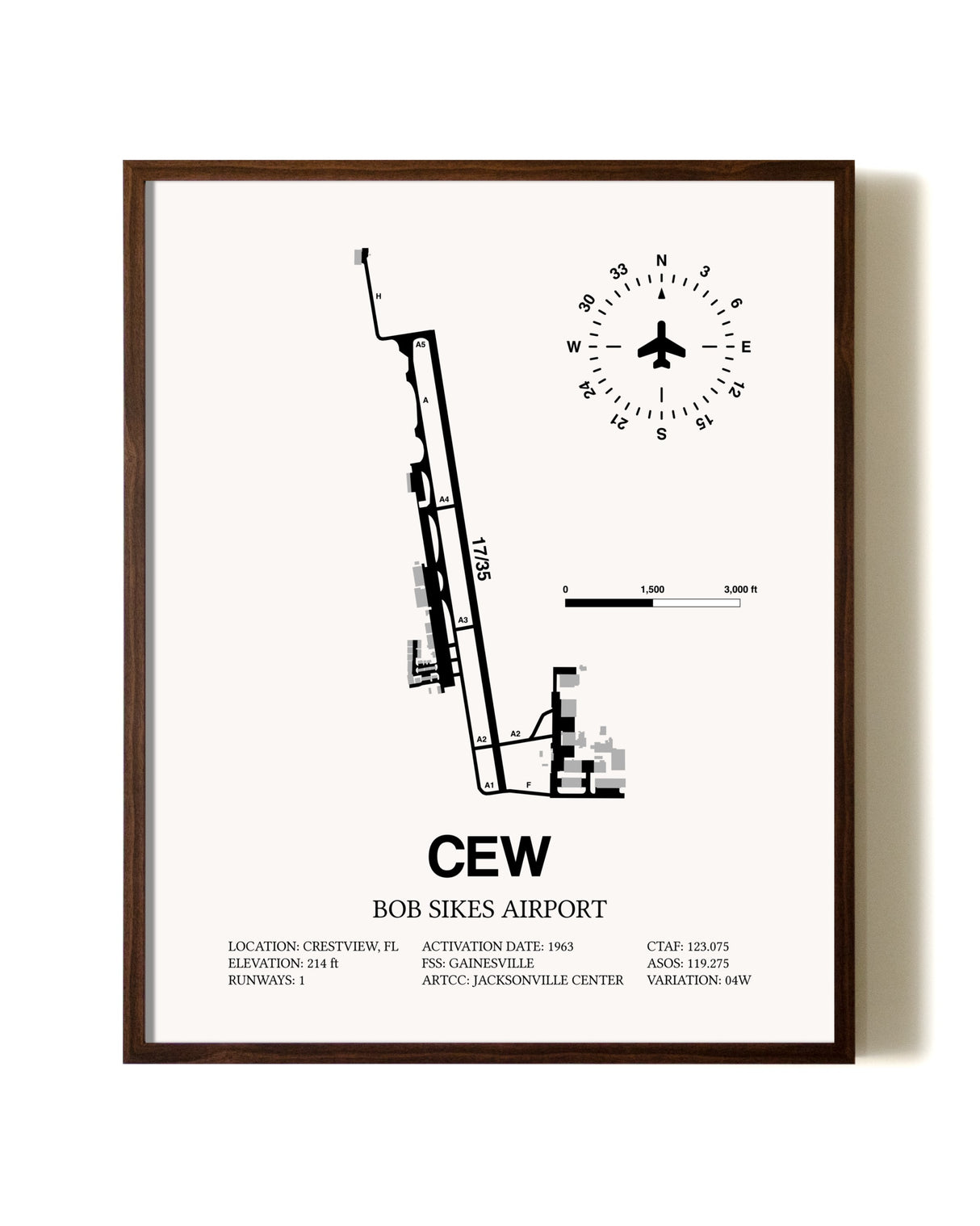 Bob Sikes Airport aviation print in walnut frame