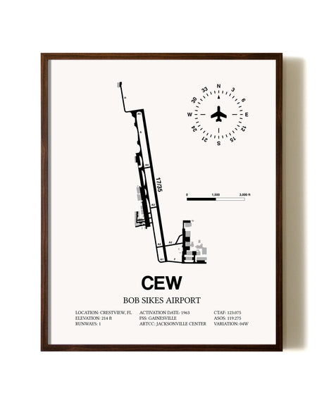 Bob Sikes Airport aviation print in walnut frame