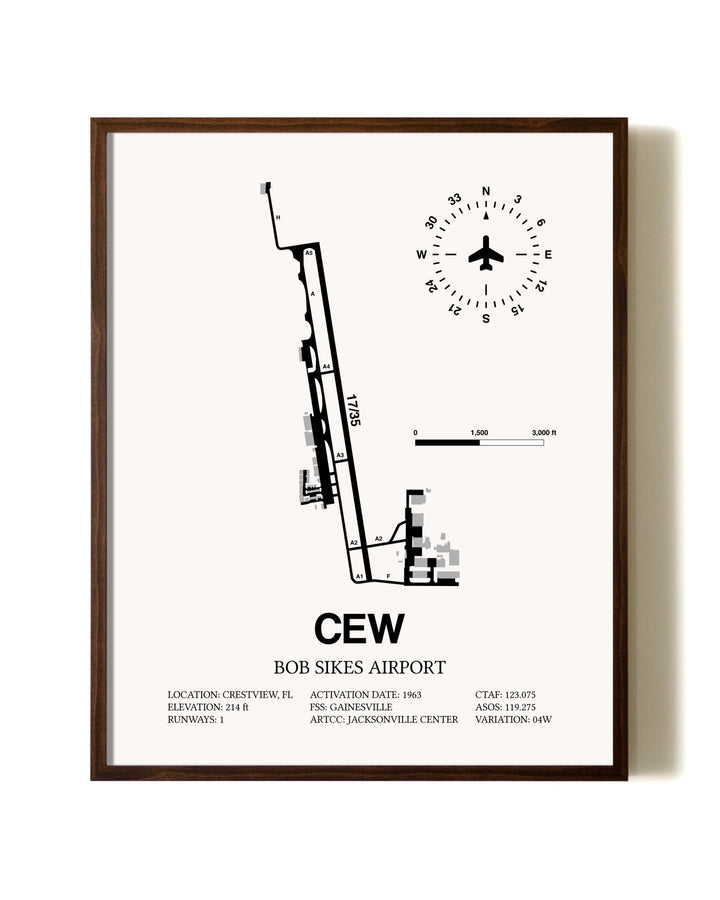 Bob Sikes Airport aviation print in walnut frame