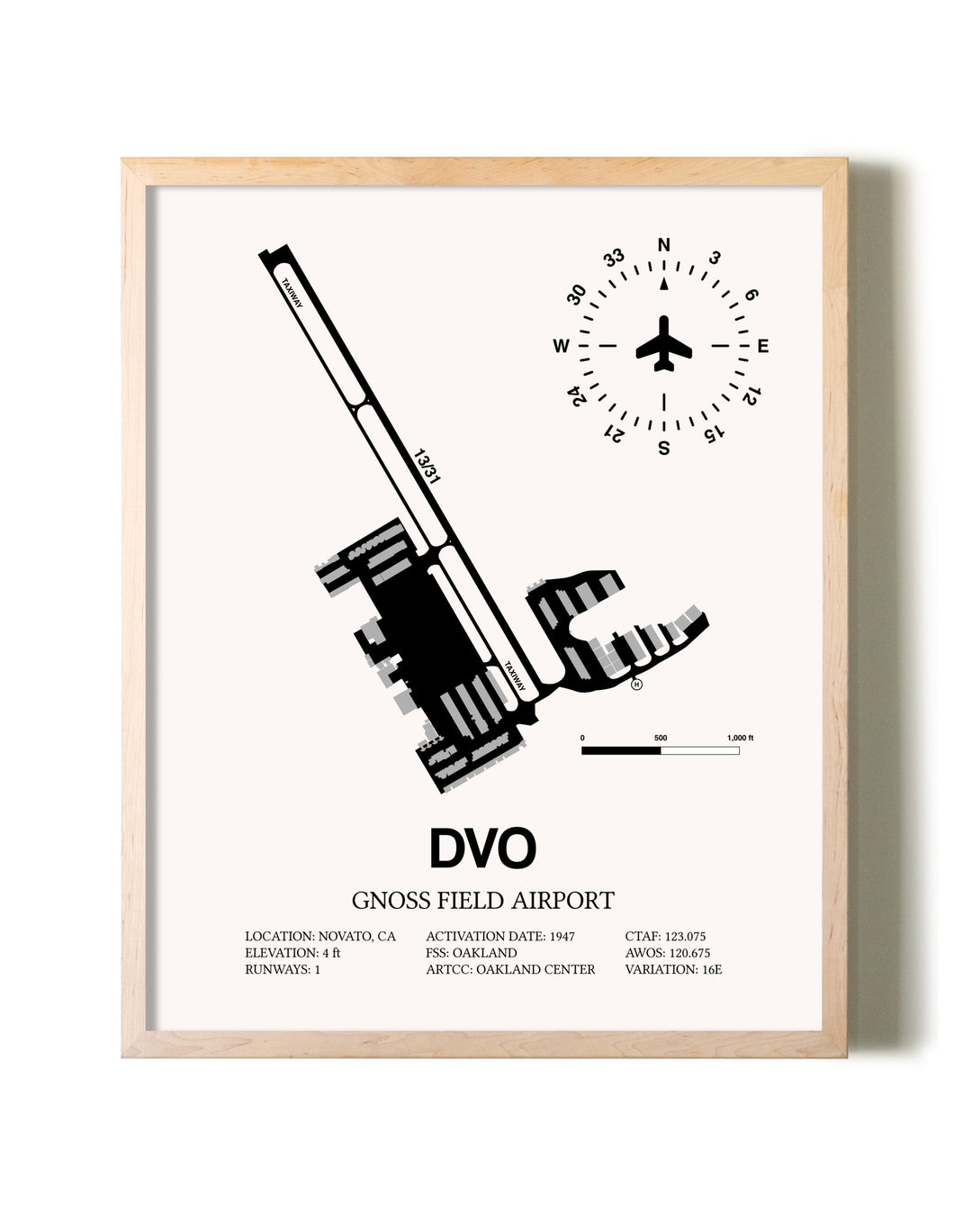 Gnoss Field Airport framed wall art in white frame