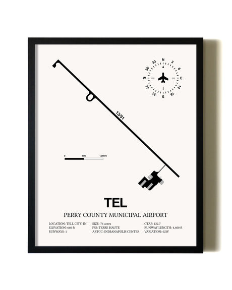 Framed Perry County Municipal Airport wall art poster in black frame