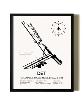 Framed Coleman A. Young Municipal Airport wall art poster in black frame