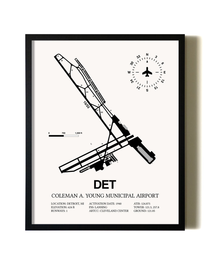 Framed Coleman A. Young Municipal Airport wall art poster in black frame