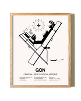 Groton-New London Airport framed print in natural wood frame