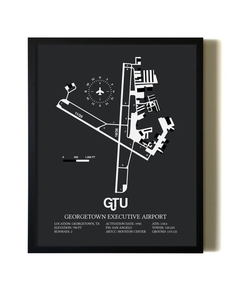 Unframed Georgetown Executive Airport At Johnny Gantt Field map print poster
