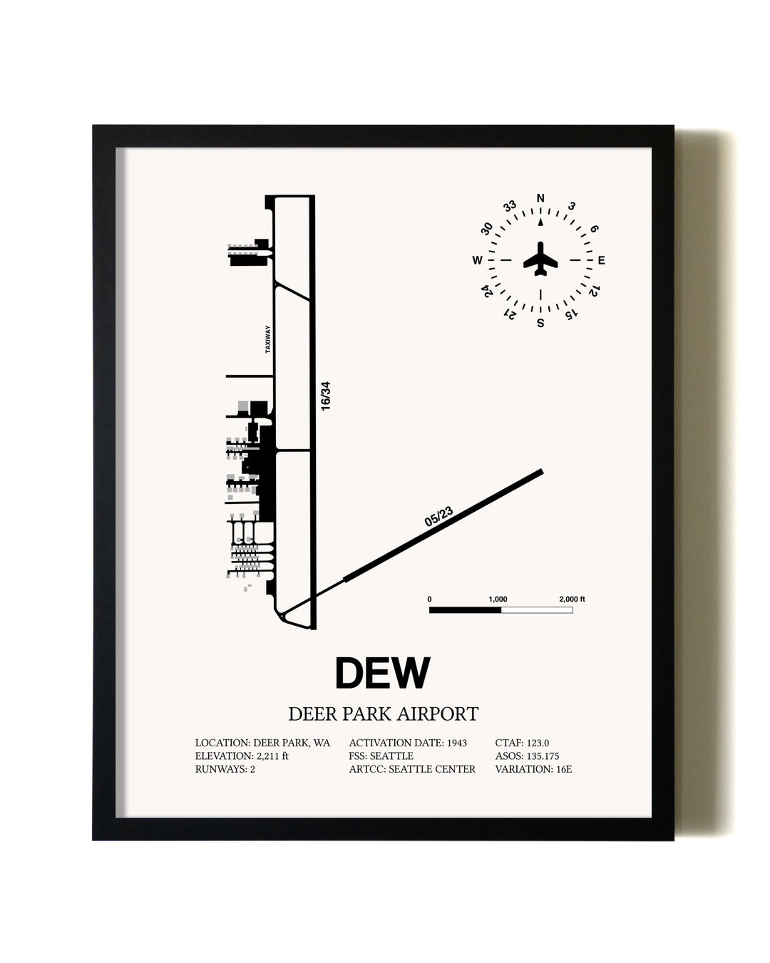 Framed Deer Park Airport wall art poster in black frame
