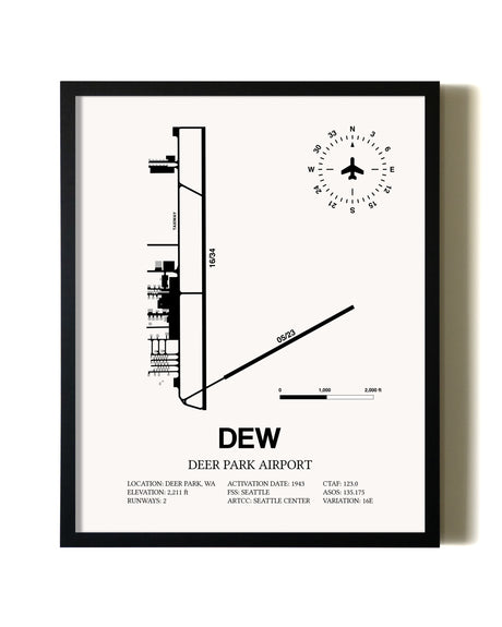 Framed Deer Park Airport wall art poster in black frame