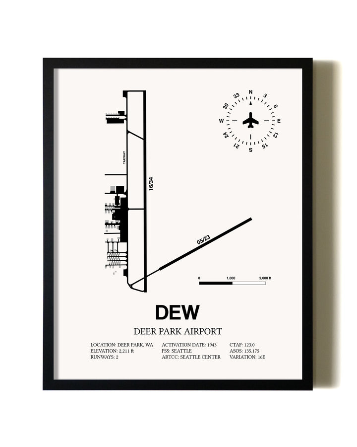 Framed Deer Park Airport wall art poster in black frame