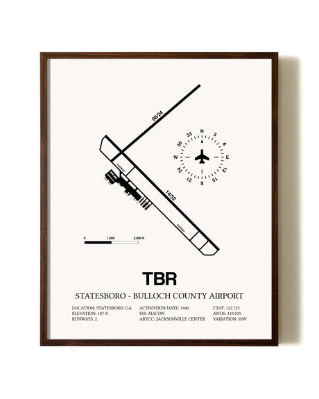 Statesboro-Bulloch County Airport aviation print in walnut frame