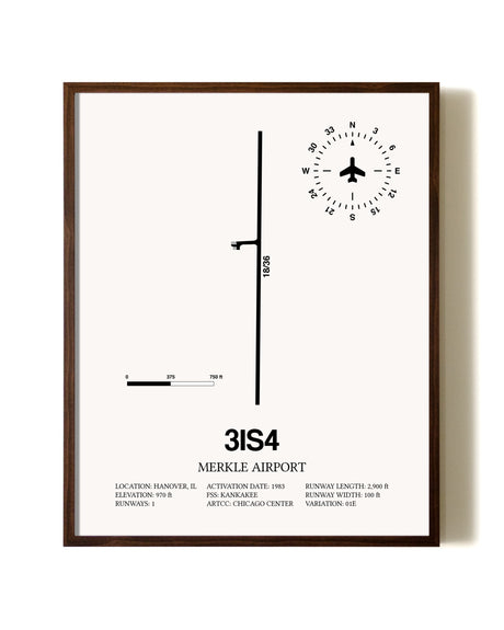 Merkle Airport aviation print in walnut frame