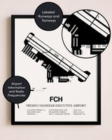 Framed Fresno Chandler Executive Airport layout wall art poster