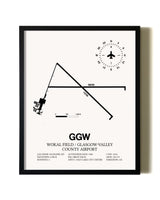 Framed Wokal Field / Glasgow-Valley County Airport wall art poster in black frame