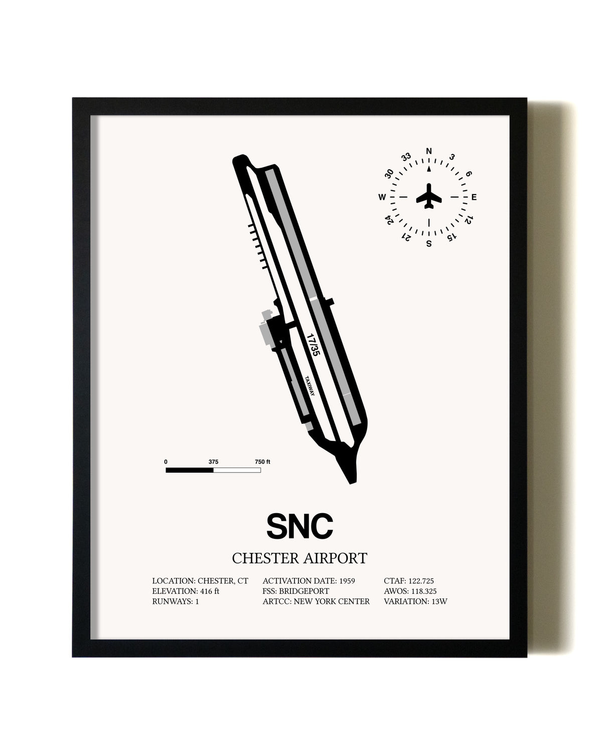 Framed Chester Airport wall art poster in black frame