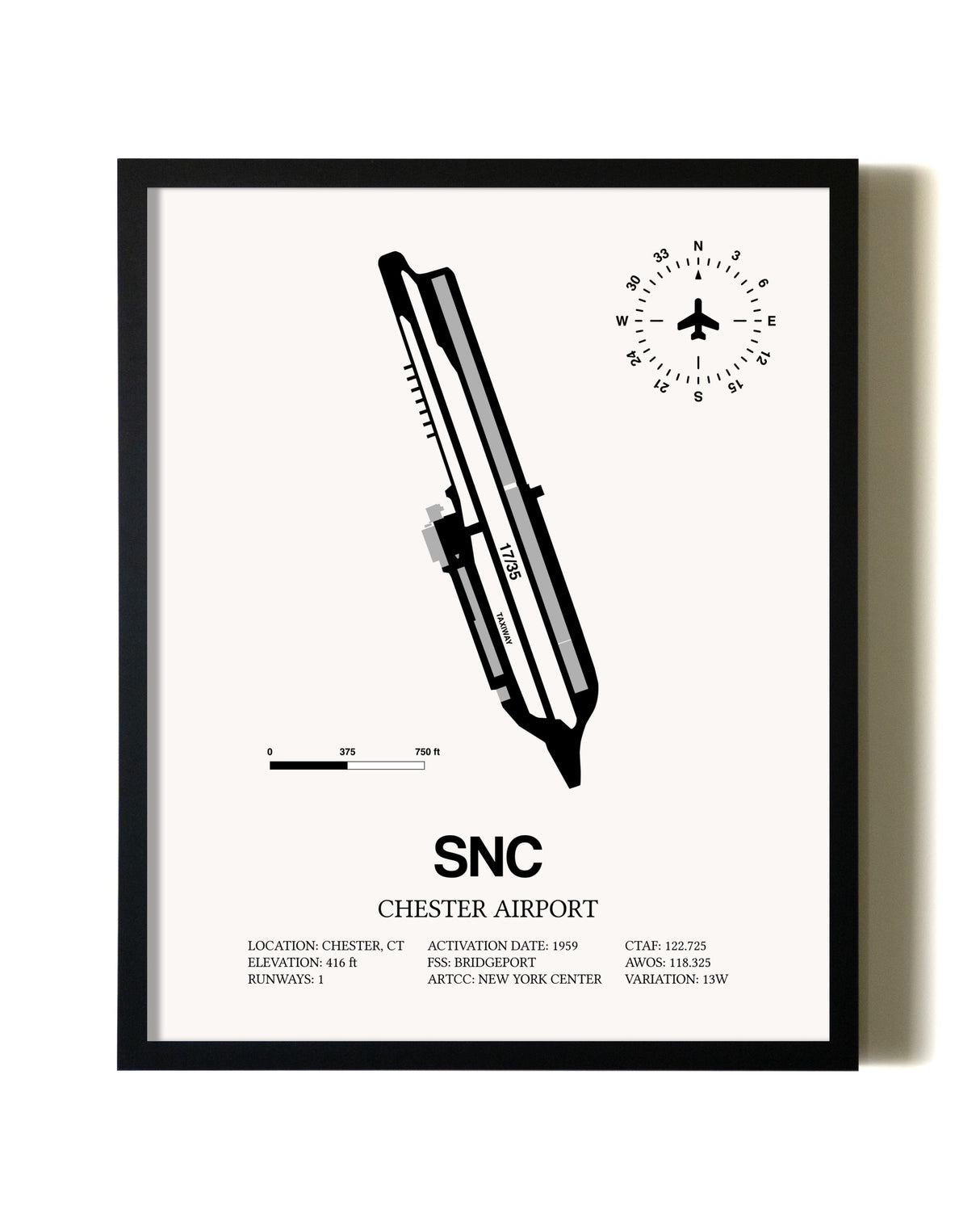Framed Chester Airport wall art poster in black frame