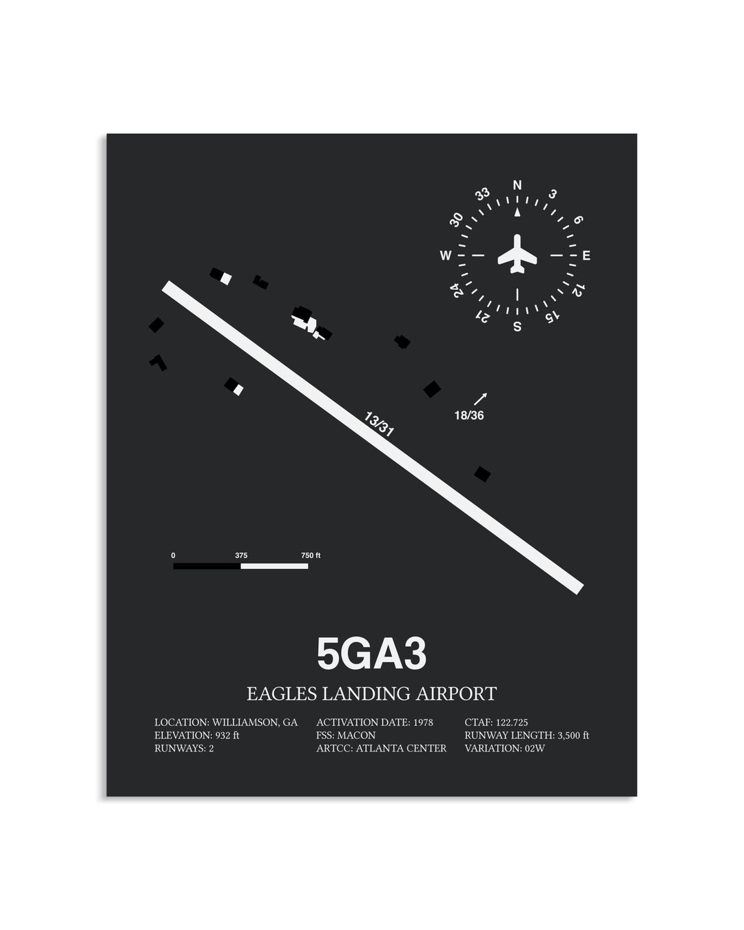 Gray Framed Eagles Landing Airport layout wall art poster