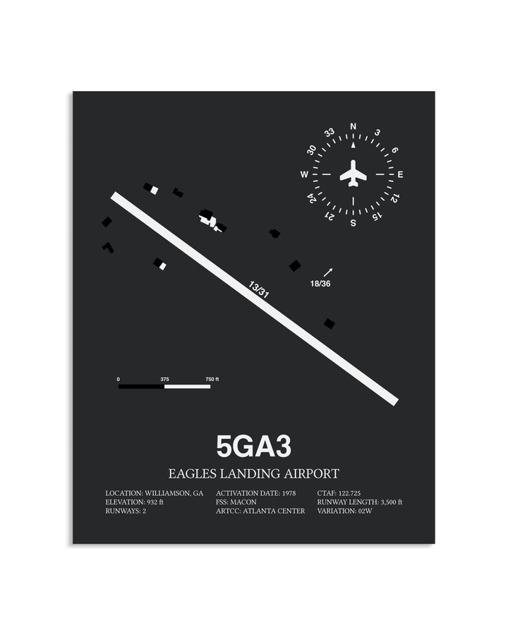 Gray Framed Eagles Landing Airport layout wall art poster