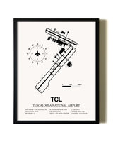 Framed Tuscaloosa National Airport wall art poster in black frame