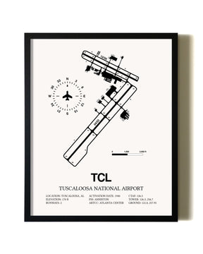 Framed Tuscaloosa National Airport wall art poster in black frame