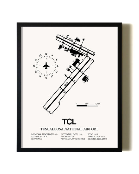 Framed Tuscaloosa National Airport wall art poster in black frame