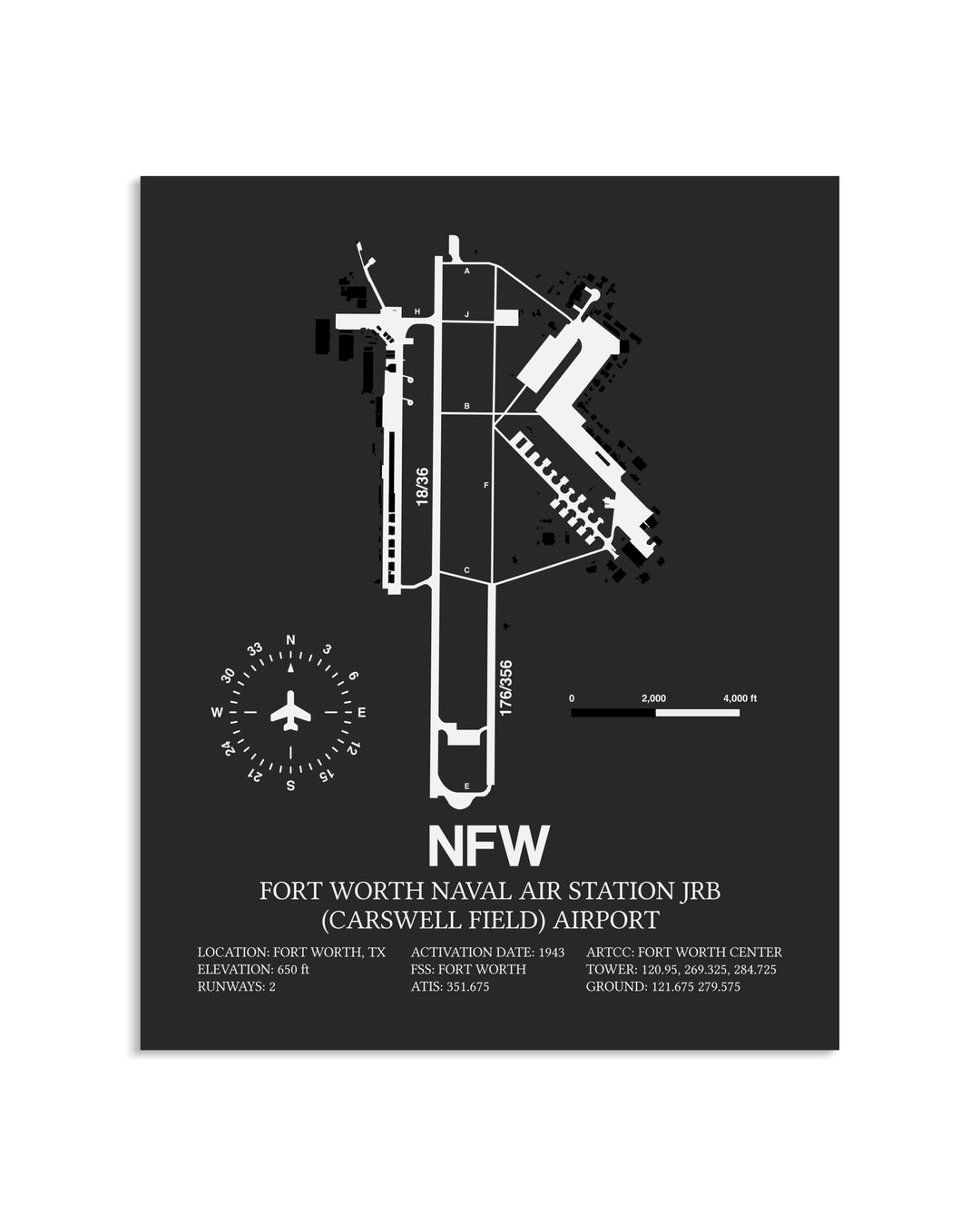 Gray Framed Fort Worth Naval Air Station JRB (Carswell Field) Airport layout wall art poster
