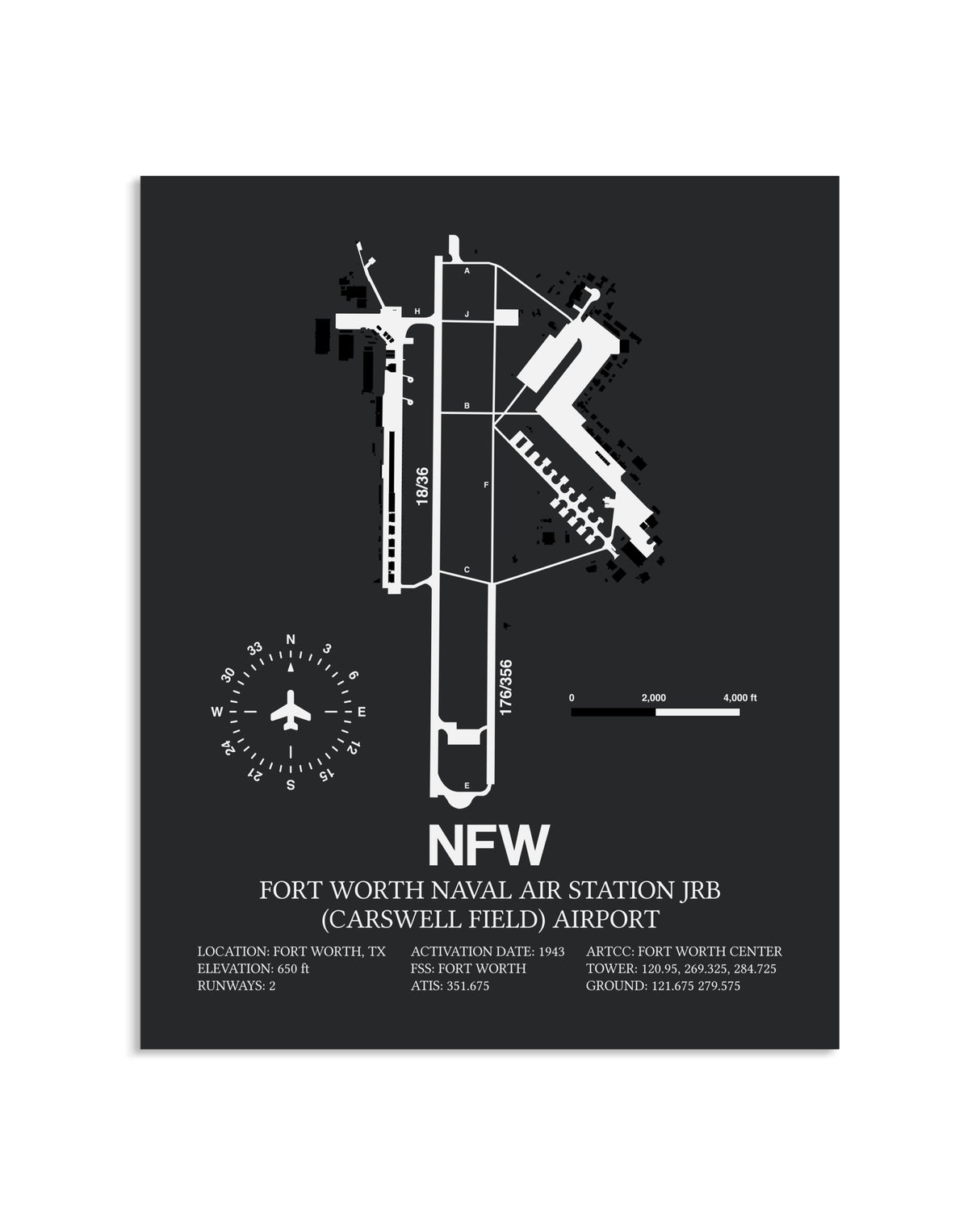 Gray Framed Fort Worth Naval Air Station JRB (Carswell Field) Airport layout wall art poster