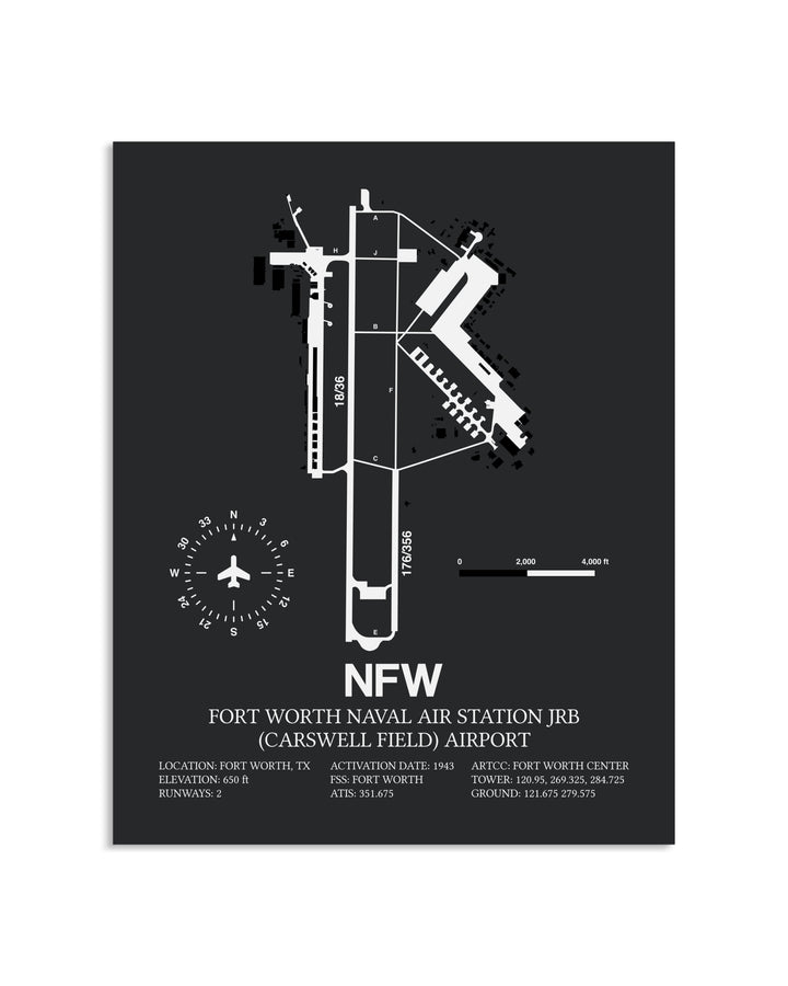 Gray Framed Fort Worth Naval Air Station JRB (Carswell Field) Airport layout wall art poster