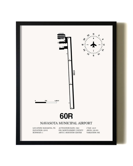 Framed Navasota Municipal Airport wall art poster in black frame