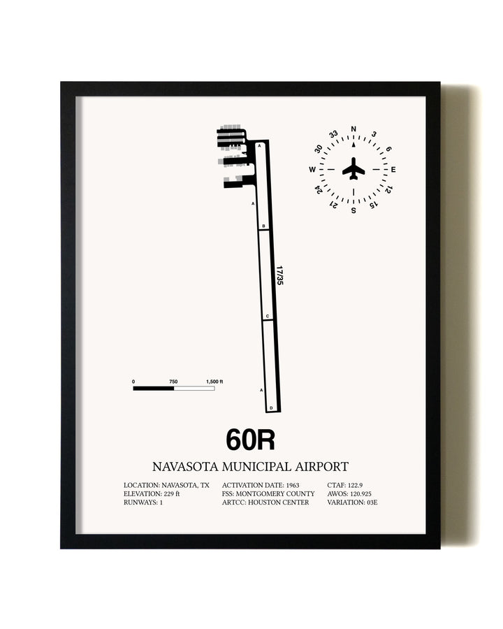 Framed Navasota Municipal Airport wall art poster in black frame