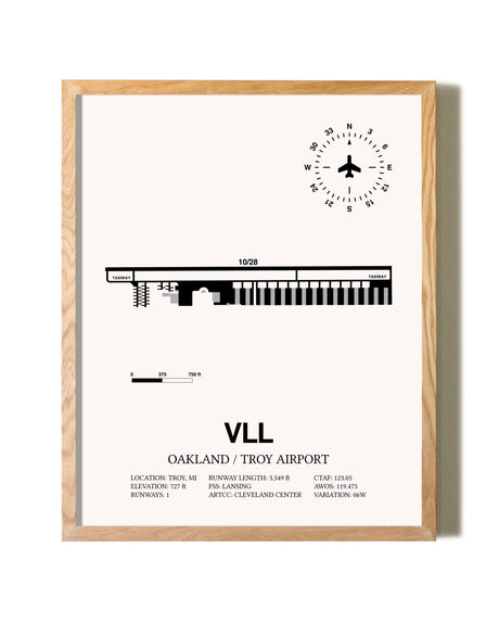 Oakland / Troy Airport framed print in natural wood frame