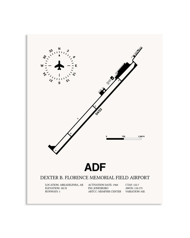 Gray Dexter B. Florence Memorial Field Airport framed poster displayed in an airplane hangar