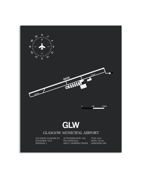 Gray Framed Glasgow Municipal Airport layout wall art poster