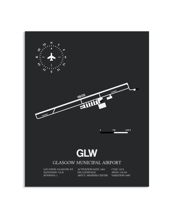 Gray Framed Glasgow Municipal Airport layout wall art poster