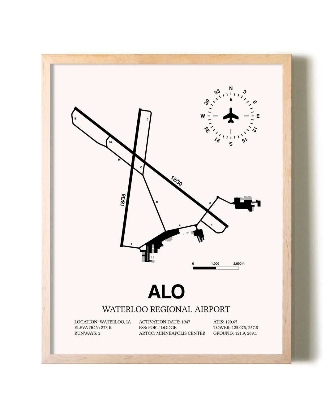 Waterloo Regional Airport framed wall art in white frame
