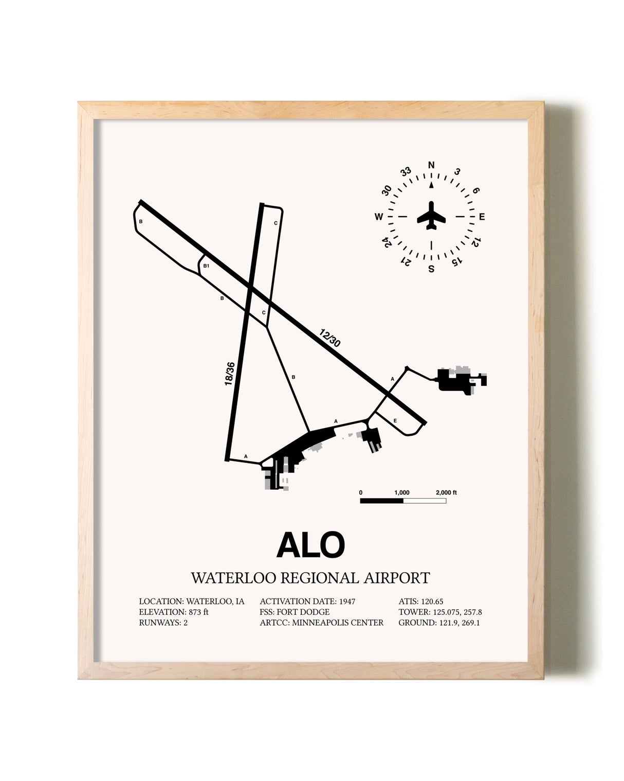 Waterloo Regional Airport framed wall art in white frame