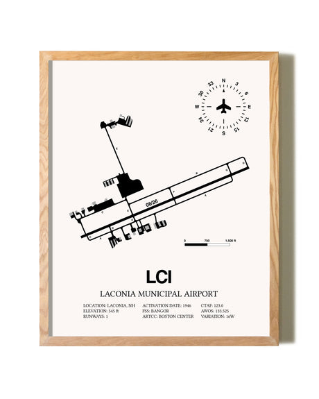 Laconia Municipal Airport framed print in natural wood frame