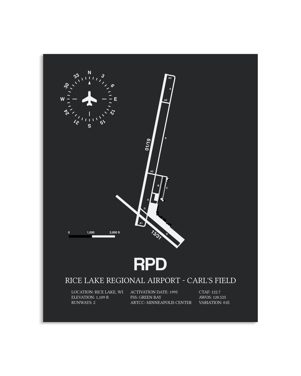 Gray Framed Rice Lake Regional Airport-Carl's Field layout wall art poster