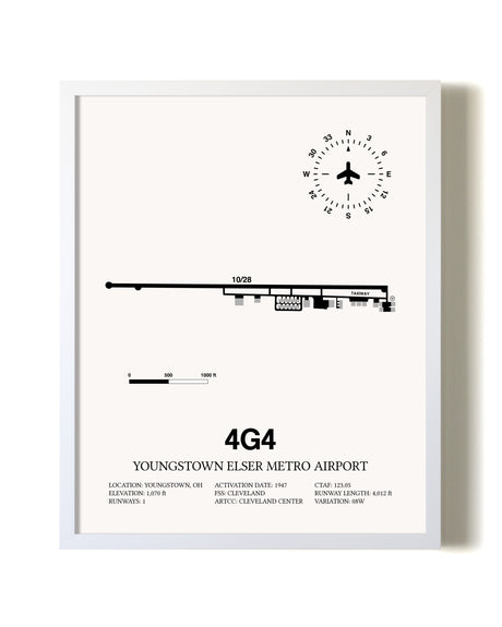 Youngstown Elser Metro Airport airport map poster in oak frame