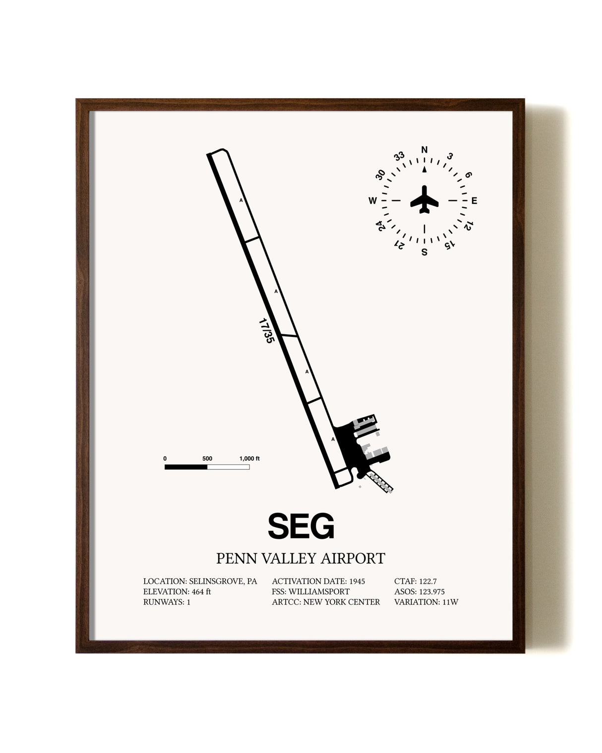 Penn Valley Airport aviation print in walnut frame