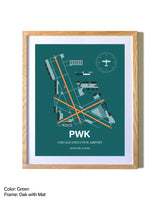 Chicago Executive Airport airport map poster in oak frame with mat